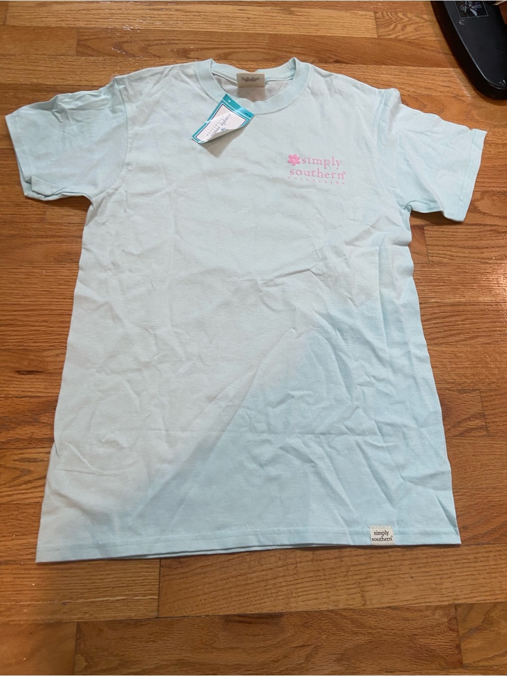 Simply Southern Light Blue Tee with Pink Logo
